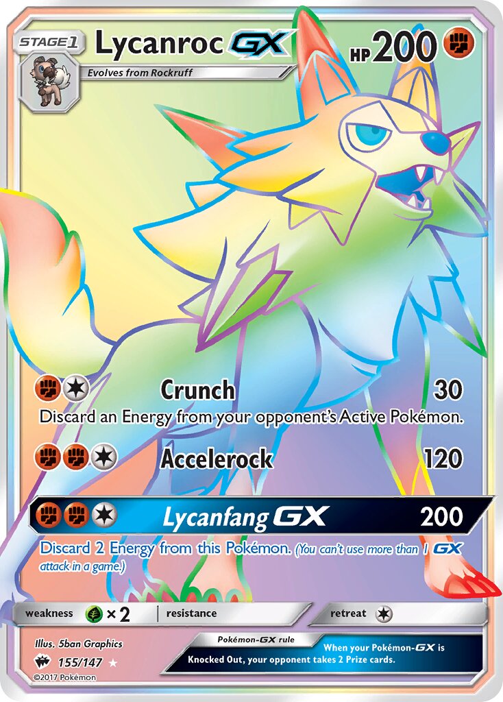 Lycanroc-GX 155/169 — Burning Shadows (English Pokémon TCG card)