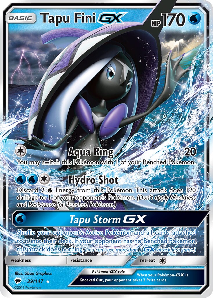 Tapu Fini-GX 039/169 — Burning Shadows (English Pokémon TCG card)