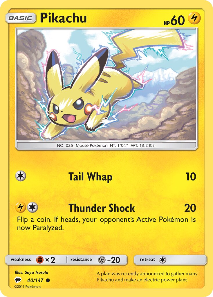 Pikachu 040/169 — Burning Shadows (English Pokémon TCG card)