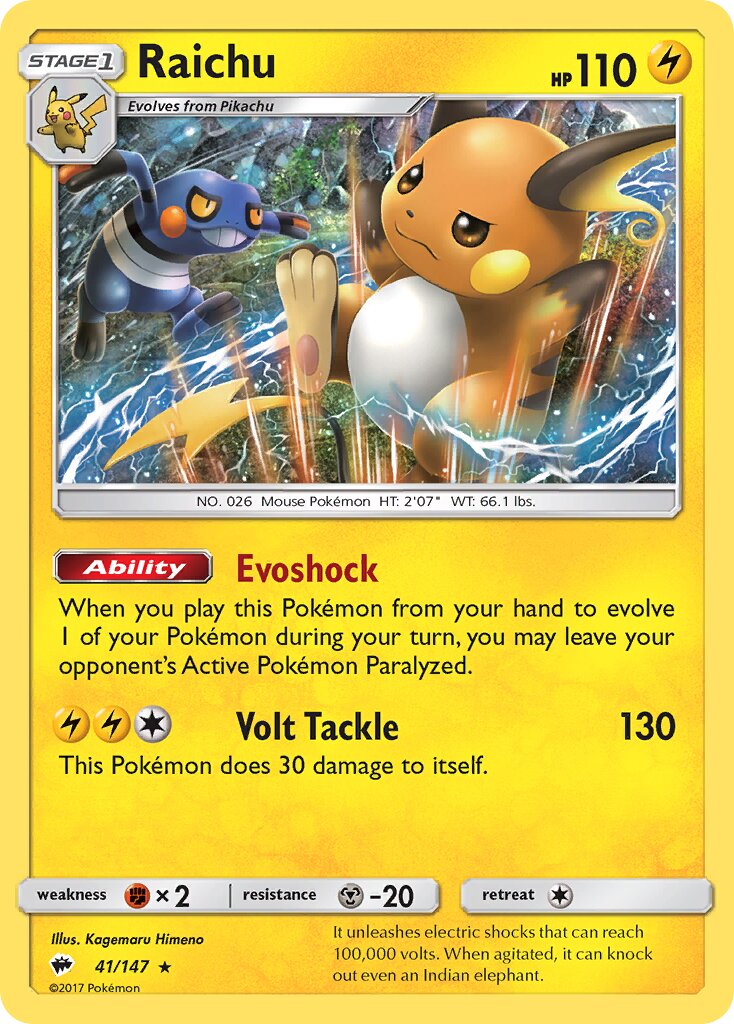 Raichu 041/169 — Burning Shadows (English Pokémon TCG card)