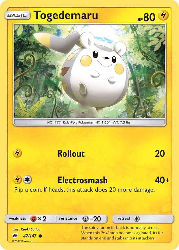 Togedemaru 047/169 — Burning Shadows (English Pokémon TCG card)