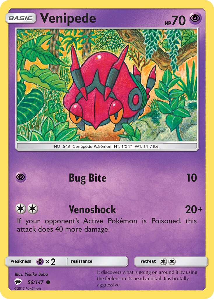 Venipede 056/169 — Burning Shadows (English Pokémon TCG card)