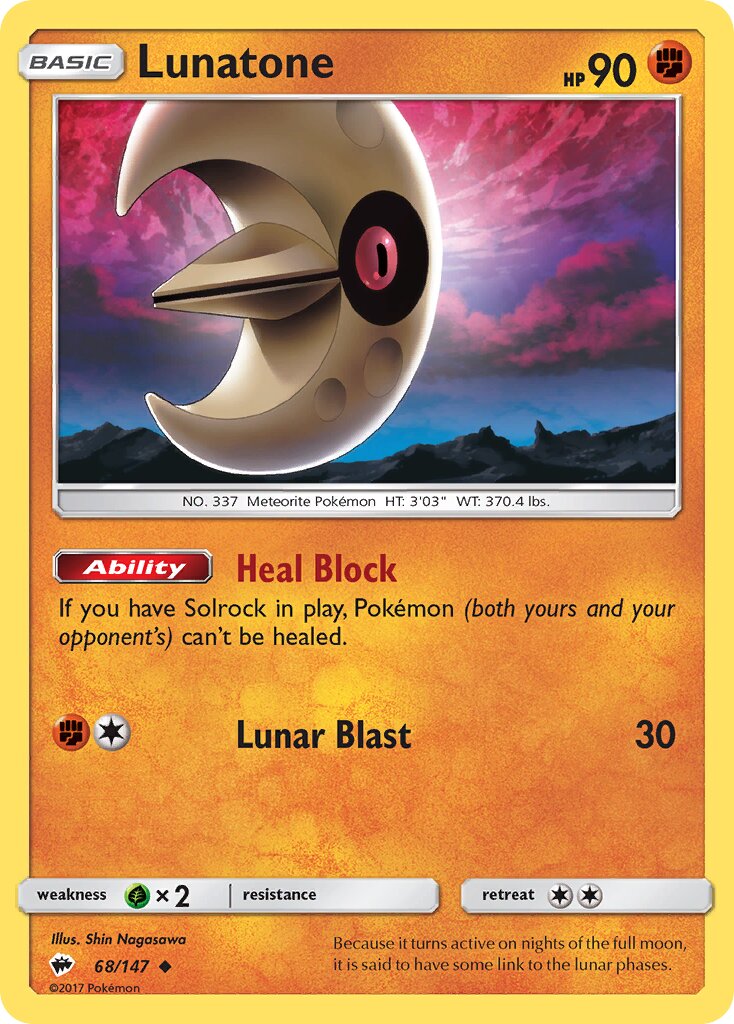 Lunatone 068/169 — Burning Shadows (English Pokémon TCG card)