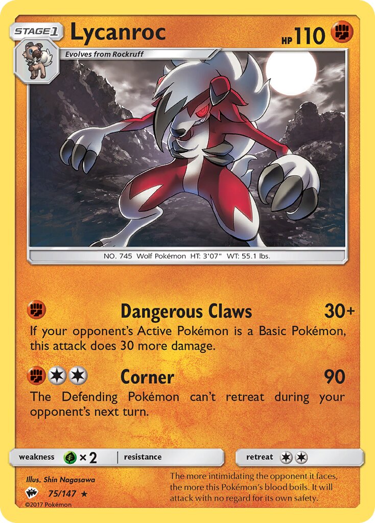 Lycanroc 075/169 — Burning Shadows (English Pokémon TCG card)