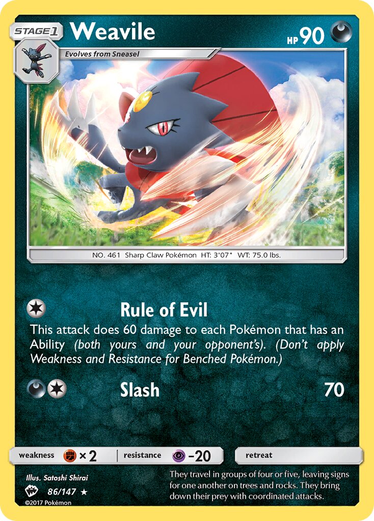 Weavile 086/169 — Burning Shadows (English Pokémon TCG card)