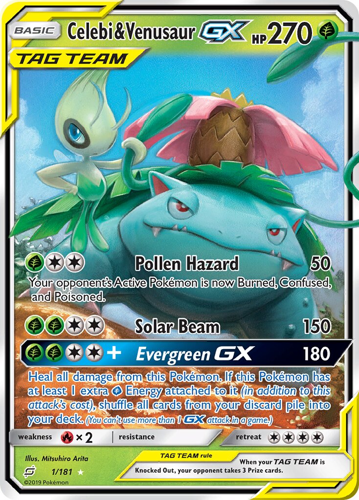 Celebi & Venusaur-GX 001/196 — Team Up (English Pokémon TCG card)