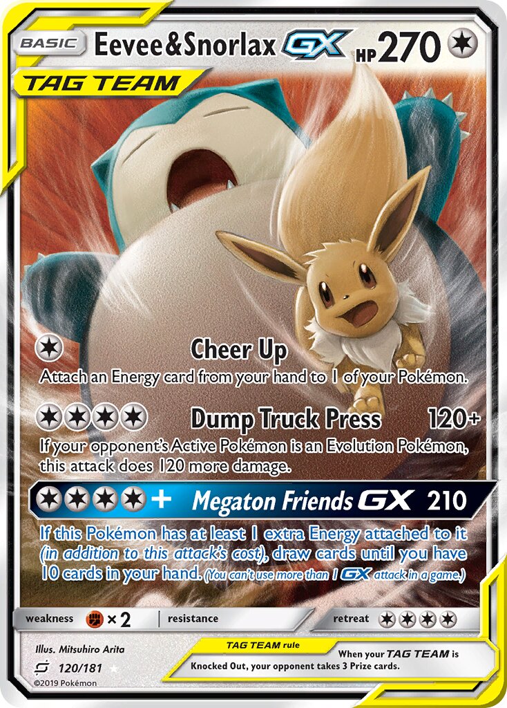 Eevee & Snorlax-GX 120/196 — Team Up (English Pokémon TCG card)