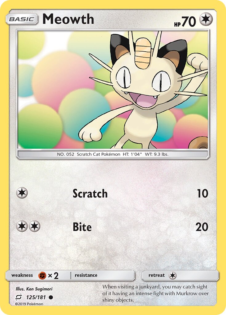 Meowth 125/196 — Team Up (English Pokémon TCG card)