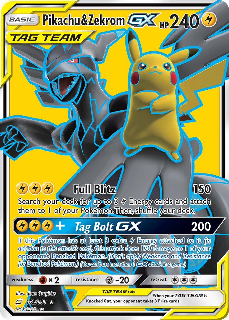 Pikachu & Zekrom-GX 162/196 — Team Up (English Pokémon TCG card)