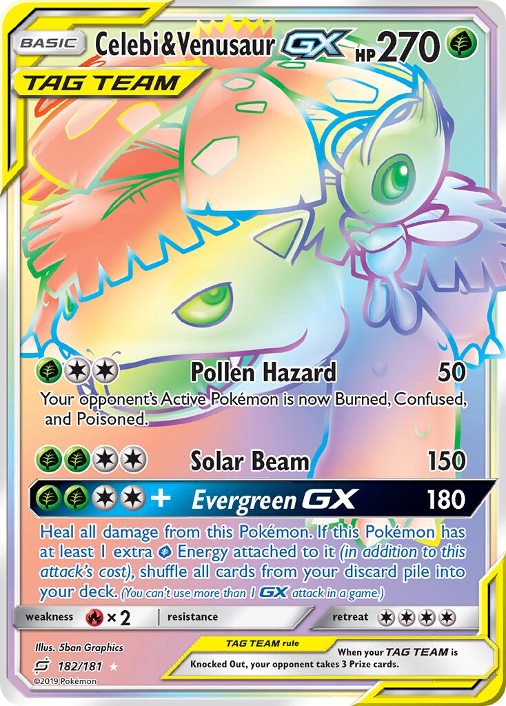 Celebi & Venusaur-GX 182/196 — Team Up (English Pokémon TCG card)