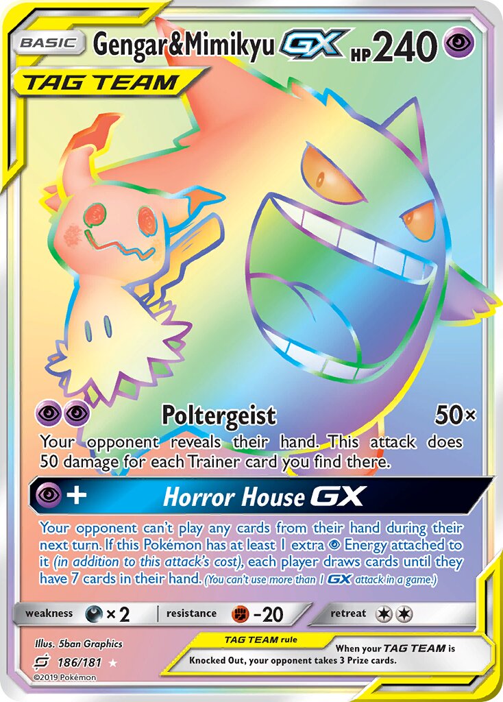 Gengar & Mimikyu-GX 186/196 — Team Up (English Pokémon TCG card)