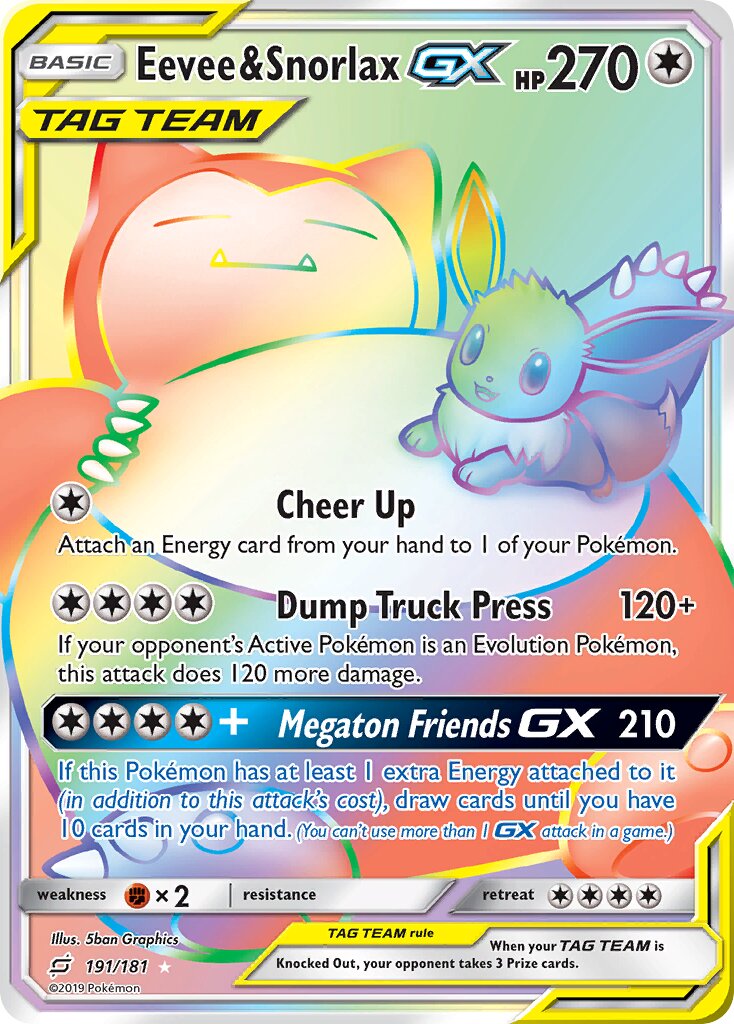 Eevee & Snorlax-GX 191/196 — Team Up (English Pokémon TCG card)