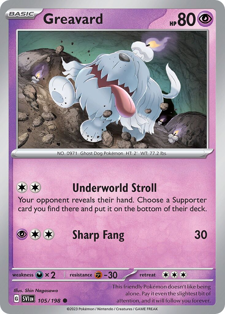 Greavard 105/258 — Scarlet & Violet (English Pokémon TCG card)