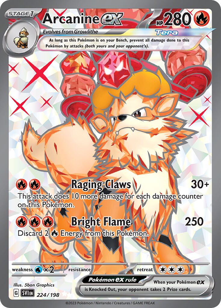 Arcanine ex 224/258 — Scarlet & Violet (English Pokémon TCG card)