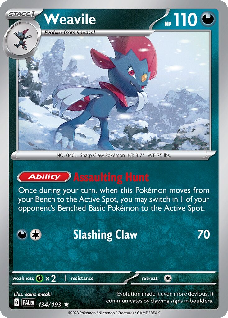 Weavile 134/279 — Paldea Evolved (English Pokémon TCG card)