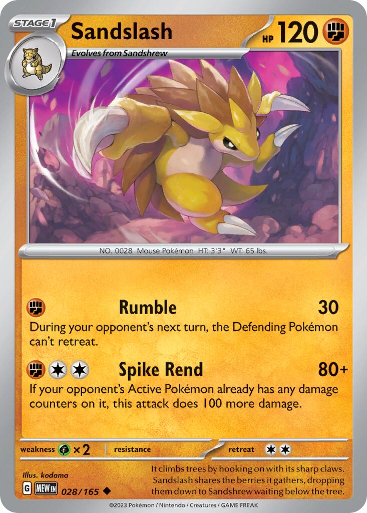 Sandslash 028/207 — 151 (English Pokémon TCG card)