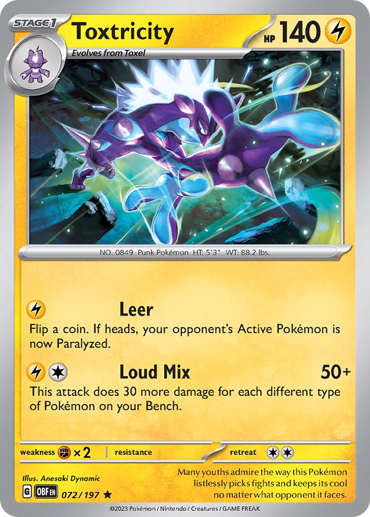 Toxtricity 072/230 — Obsidian Flames (English Pokémon TCG card)