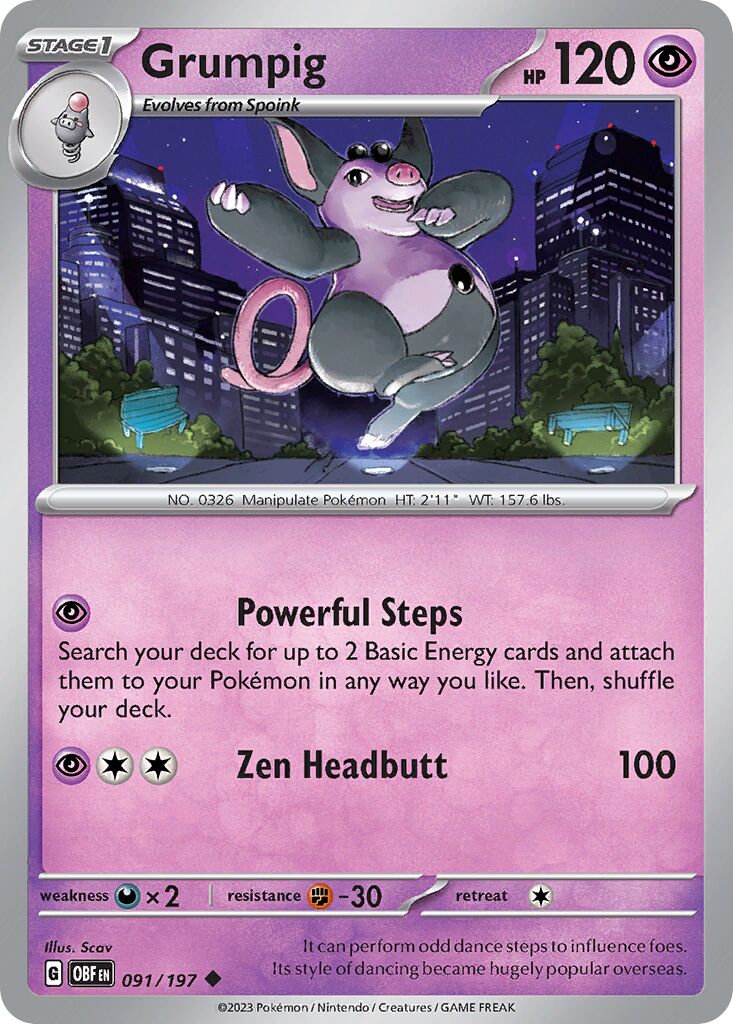 Grumpig 091/230 — Obsidian Flames (English Pokémon TCG card)