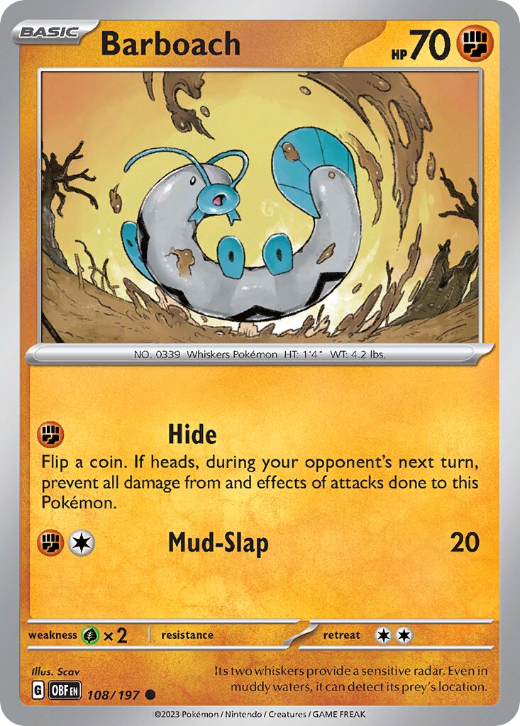 Barboach 108/230 — Obsidian Flames (English Pokémon TCG card)