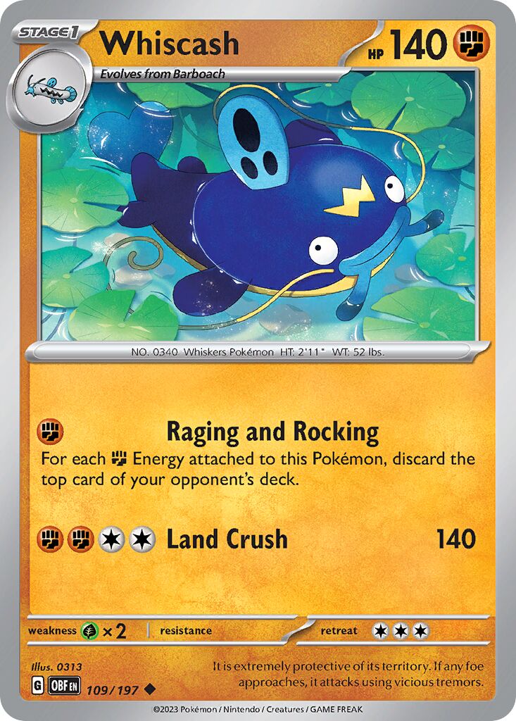 Whiscash 109/230 — Obsidian Flames (English Pokémon TCG card)