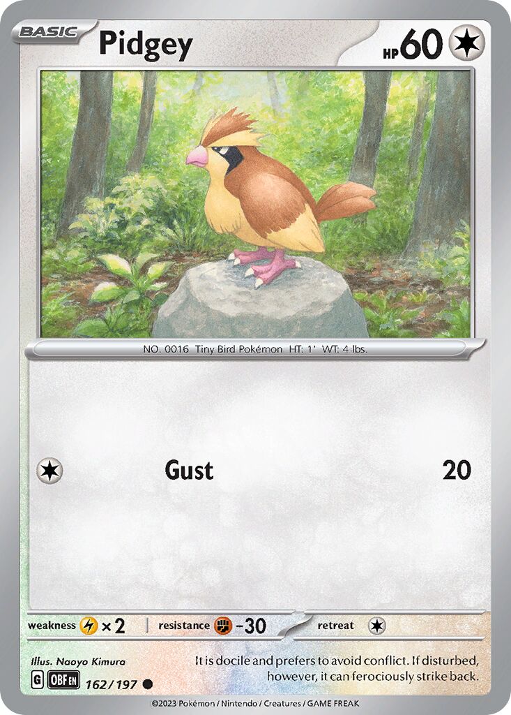 Pidgey 162/230 — Obsidian Flames (English Pokémon TCG card)