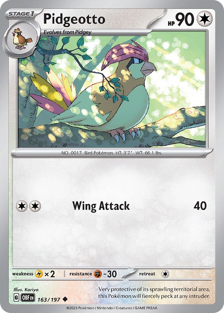 Pidgeotto 163/230 — Obsidian Flames (English Pokémon TCG card)