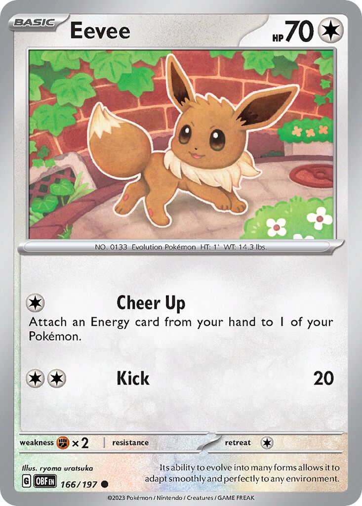 Eevee 166/230 — Obsidian Flames (English Pokémon TCG card)