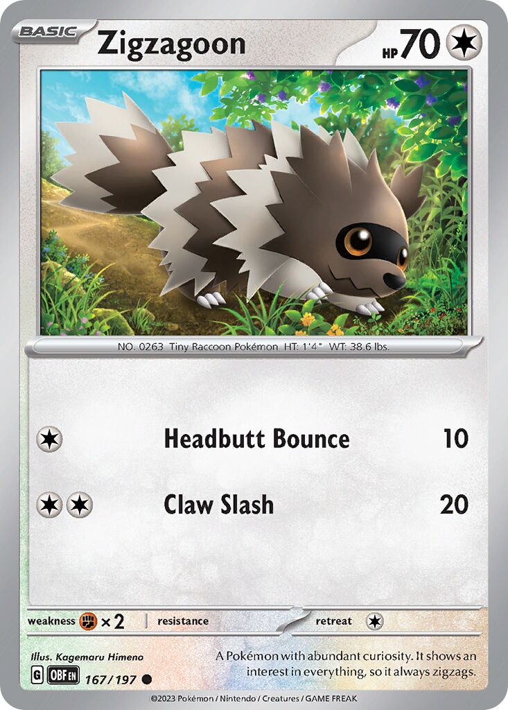 Zigzagoon 167/230 — Obsidian Flames (English Pokémon TCG card)