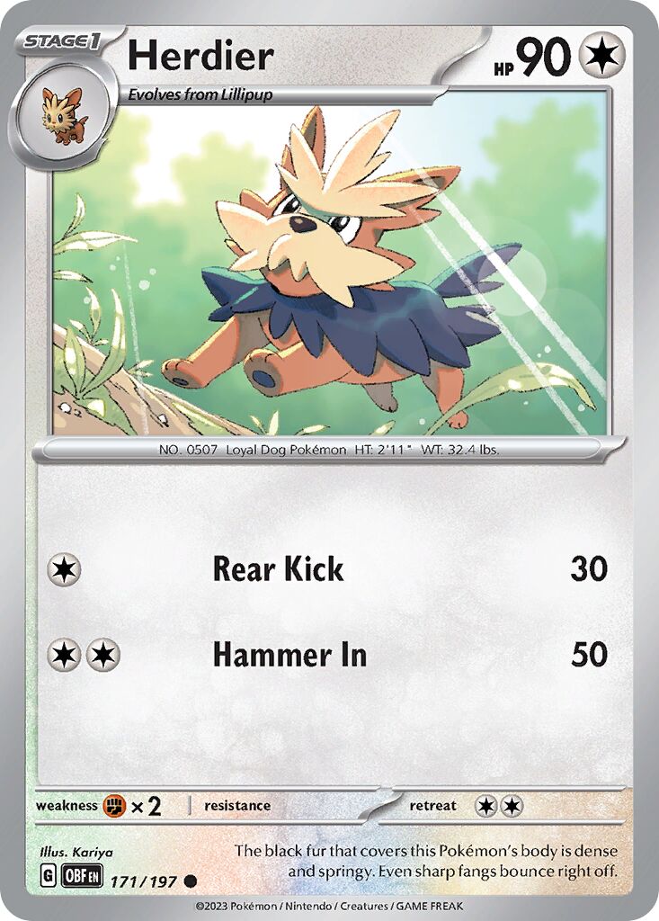 Herdier 171/230 — Obsidian Flames (English Pokémon TCG card)