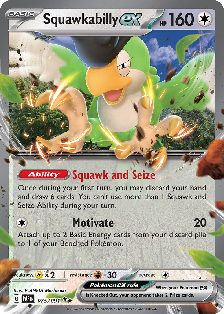 Squawkabilly ex 075/245 — Paldean Fates (English Pokémon TCG card)