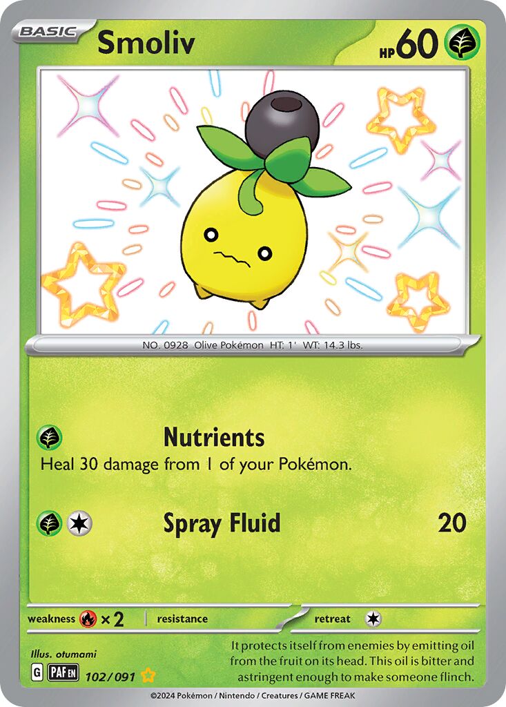Smoliv 102/245 — Paldean Fates (English Pokémon TCG card)