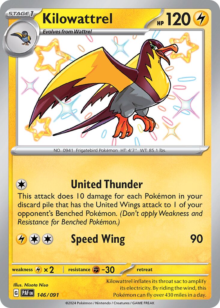 Kilowattrel 146/245 — Paldean Fates (English Pokémon TCG card)