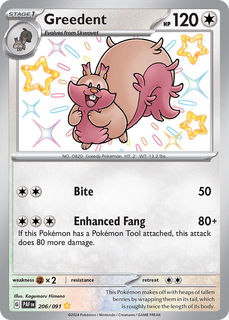 Greedent 206/245 — Paldean Fates (English Pokémon TCG card)