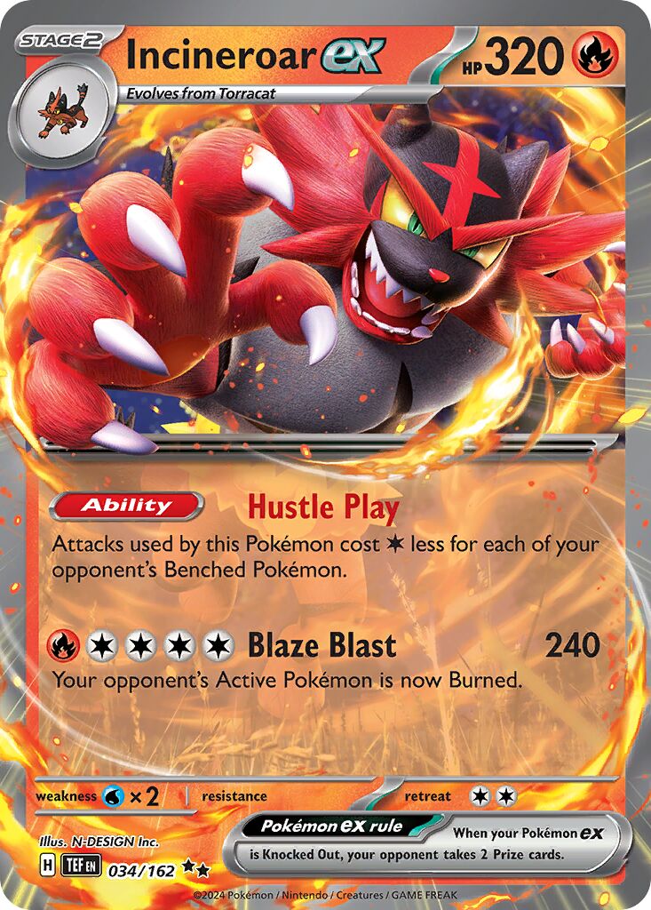 Incineroar ex 034/218 — Temporal Forces (English Pokémon TCG card)
