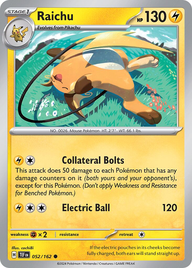 Raichu 052/218 — Temporal Forces (English Pokémon TCG card)
