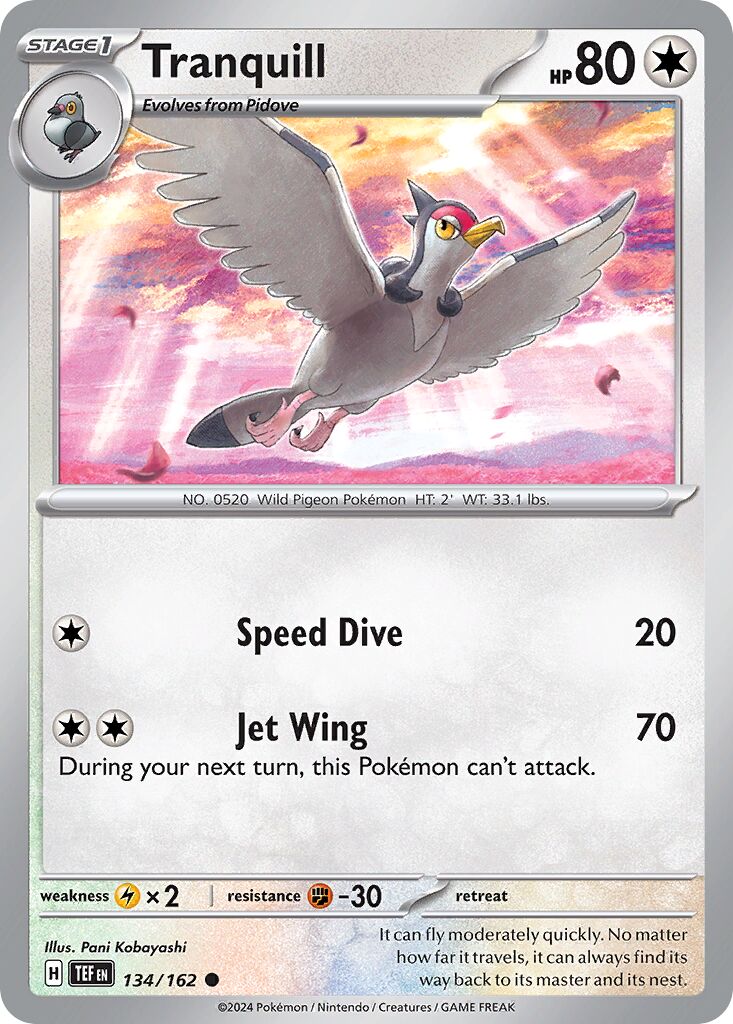 Tranquill 134/218 — Temporal Forces (English Pokémon TCG card)