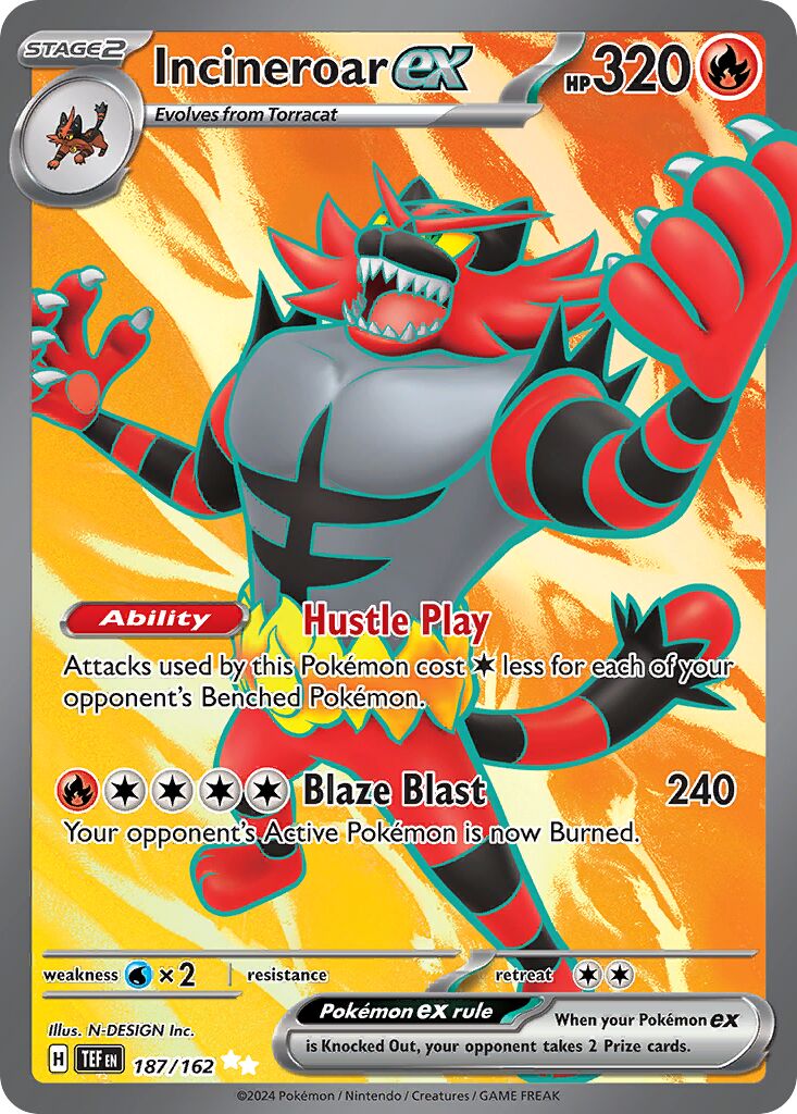 Incineroar ex 187/218 — Temporal Forces (English Pokémon TCG card)
