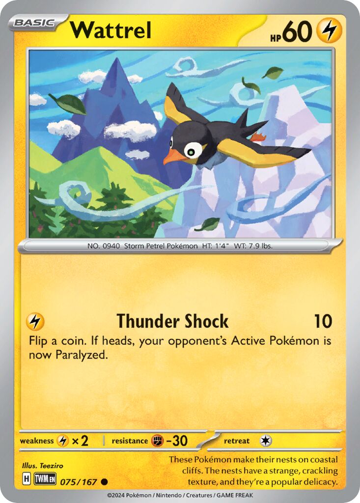 Wattrel 075/226 — Twilight Masquerade (English Pokémon TCG card)