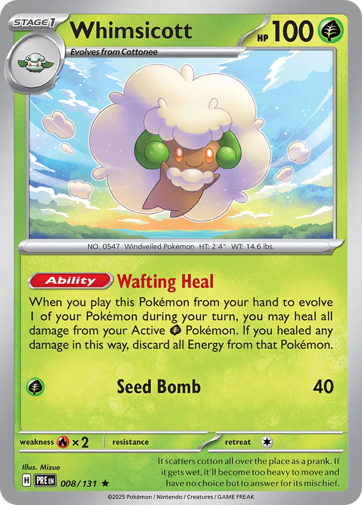 Whimsicott 008/180 — Prismatic Evolutions (English Pokémon TCG card)
