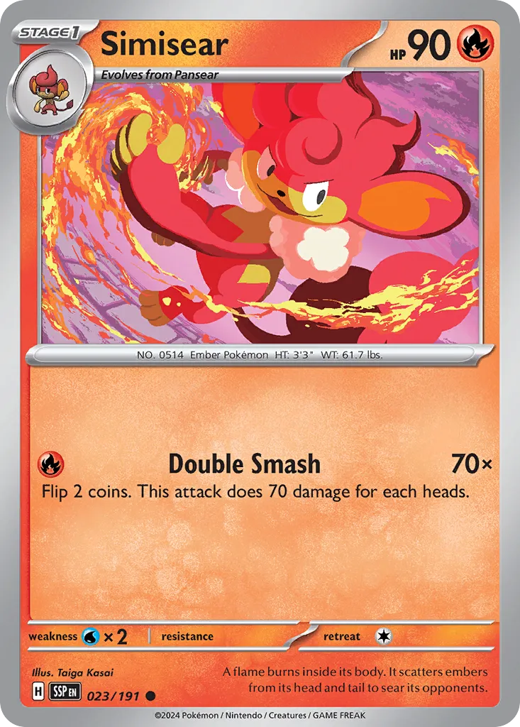 Simisear 023/252 — Surging Sparks (English Pokémon TCG card)