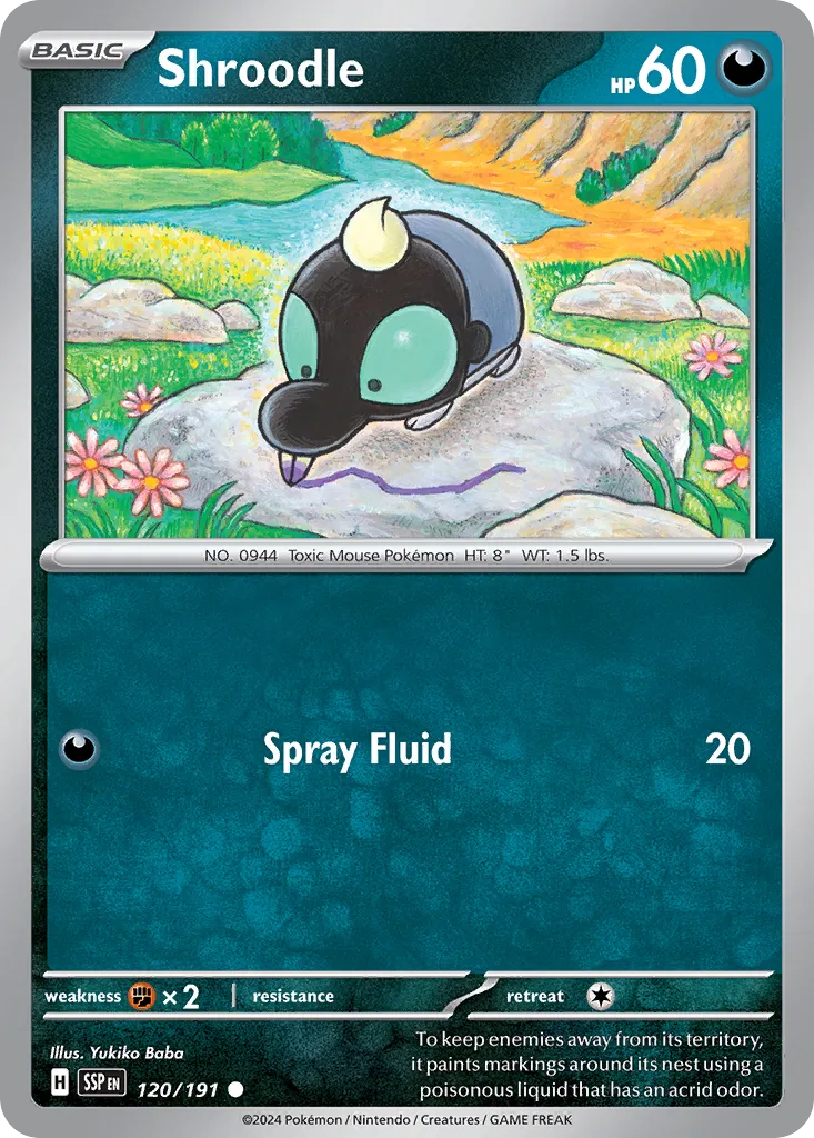 Shroodle 120/252 — Surging Sparks (English Pokémon TCG card)