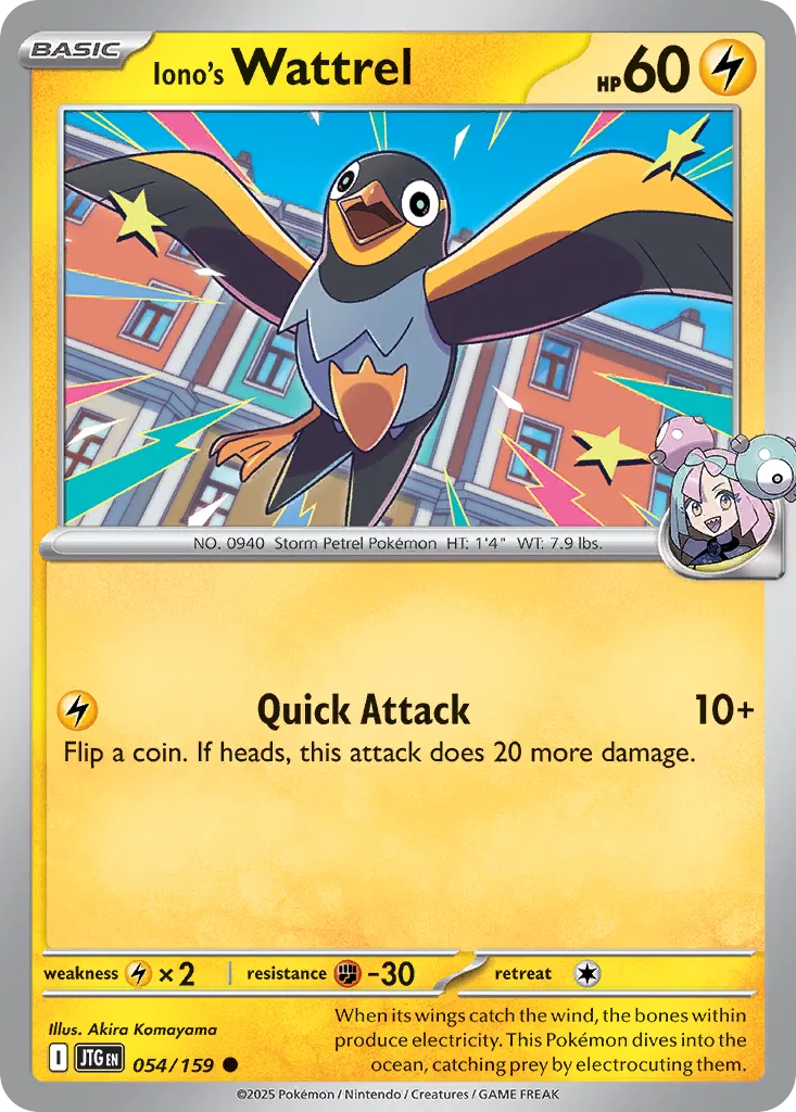 Iono's Wattrel 054/190 — Journey Together (English Pokémon TCG card)