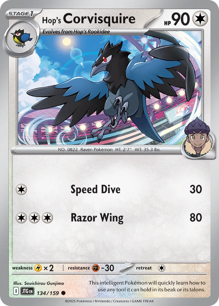 Hop's Corvisquire 134/190 — Journey Together (English Pokémon TCG card)