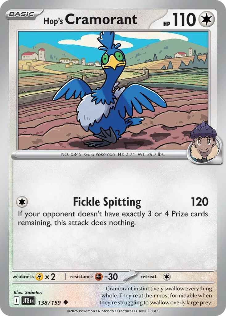 Hop's Cramorant 138/190 — Journey Together (English Pokémon TCG card)