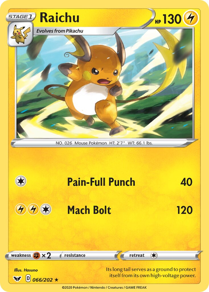 Raichu 066/216 — Sword & Shield (English Pokémon TCG card)