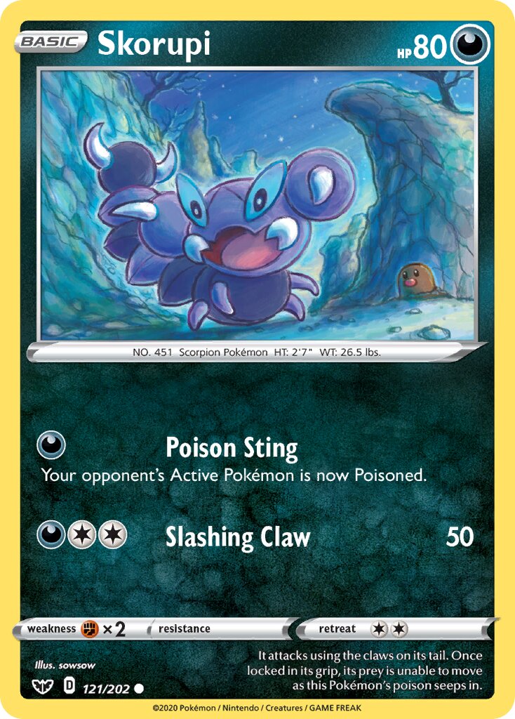 Skorupi 121/216 — Sword & Shield (English Pokémon TCG card)
