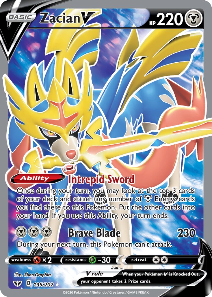 Zacian V 195/216 — Sword & Shield (English Pokémon TCG card)