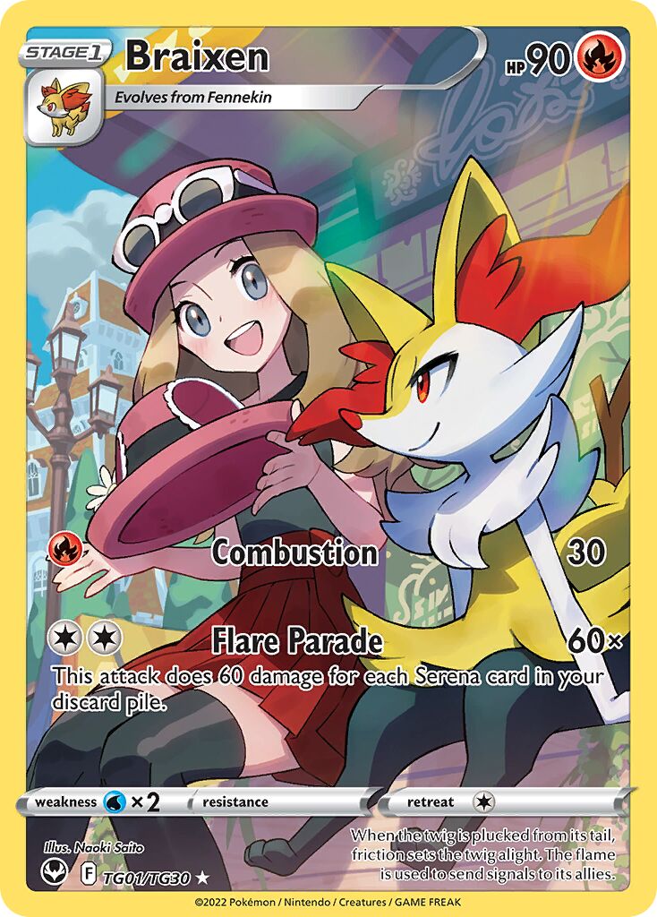 Braixen TG01 — Silver Tempest (English Pokémon TCG card)