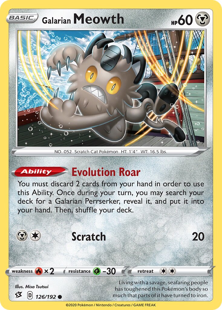 Galarian Meowth 126/209 — Rebel Clash (English Pokémon TCG card)