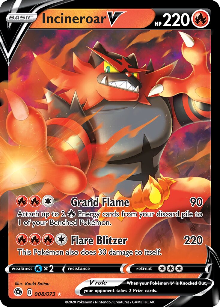 Incineroar V 008/80 — Champion's Path (English Pokémon TCG card)